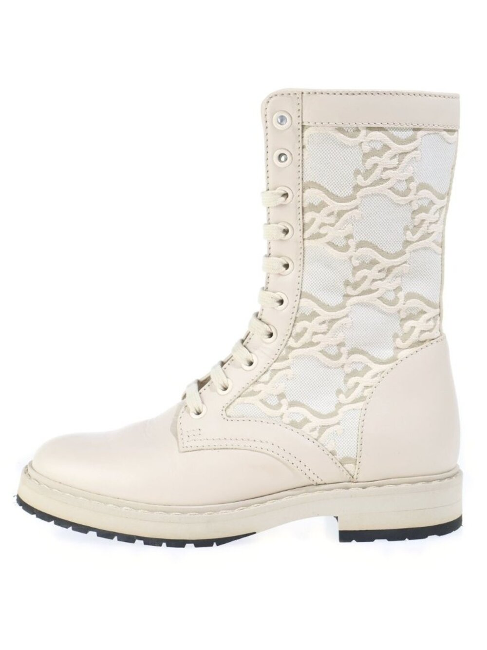 Fendi Logo Canvas Lace Up Boots Beige